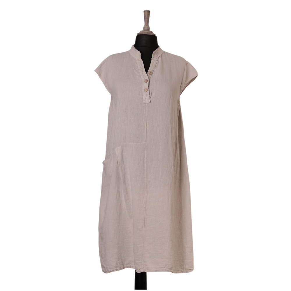 SAGA Small Made in Italy Linen Oversized Lagenlook Midi Dress‎ Dusty Rose Pink